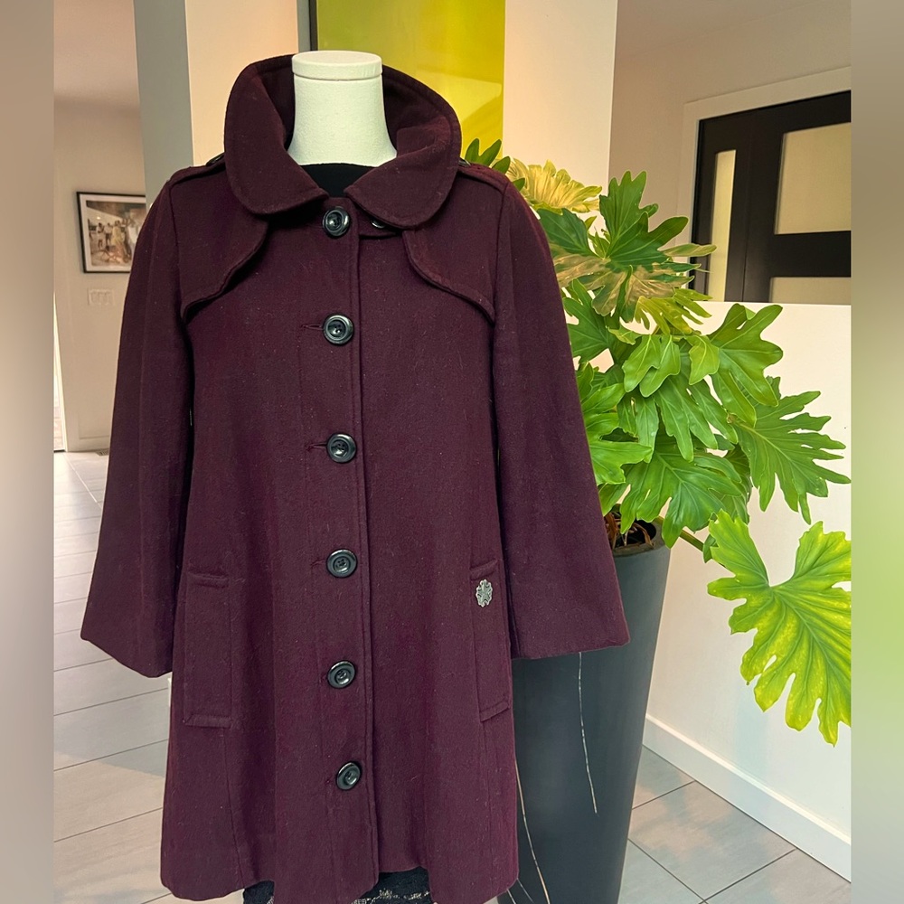 Obey vintage inspired aubergine car coat